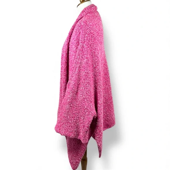 Free People Hot Pink Open Front Oversized Slouchy Cardigan Boucle Sweater M - Picture 7 of 13